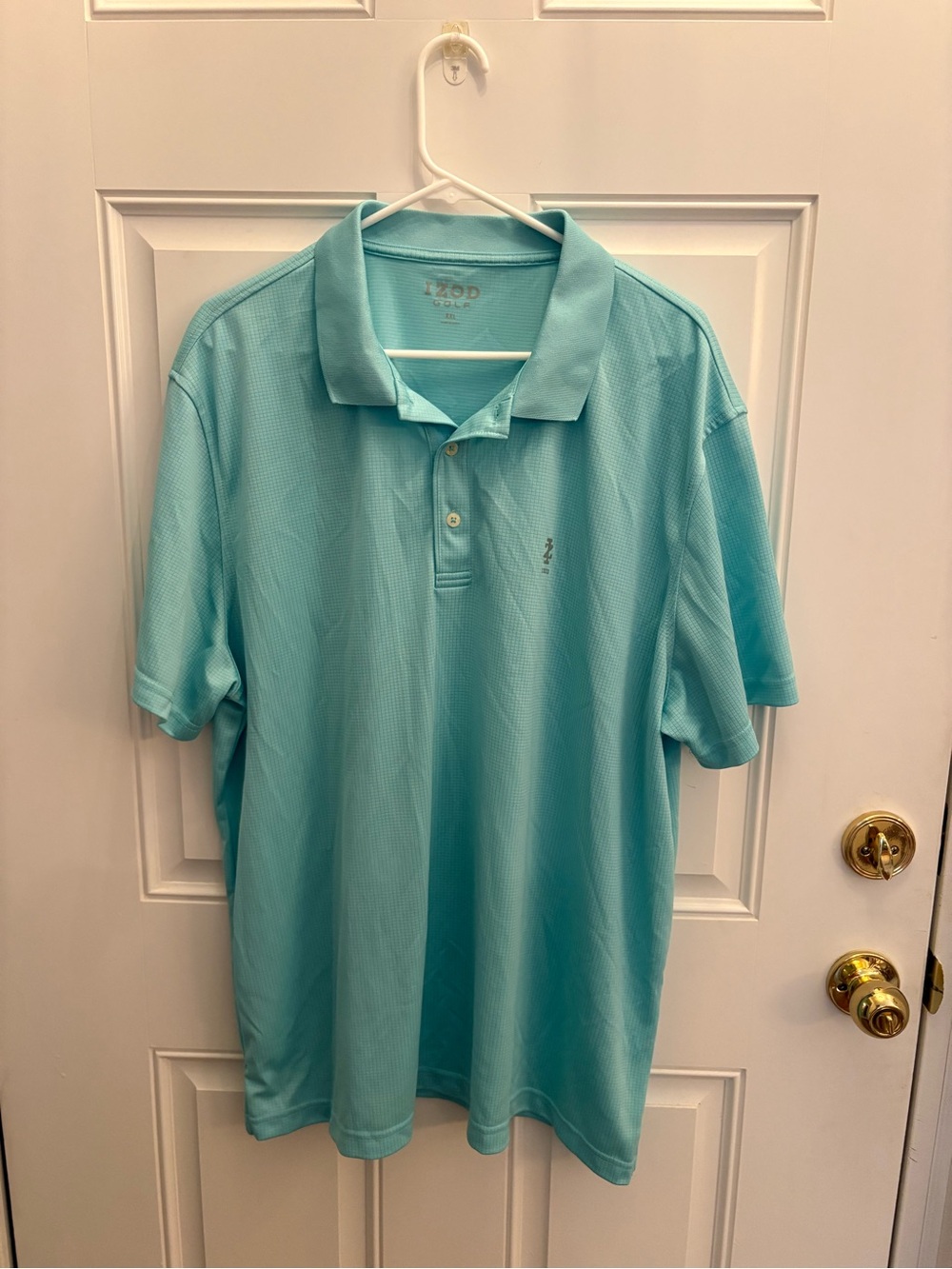 Izod Men's Performance Grid Golf Shirt Turquise/Aqua Blue